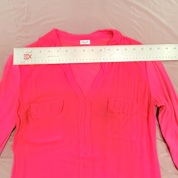 NWOT Splendid Long Sleeve w/ Roll Tab Hot Pink Henley Top Size Small MSRP $98 - Picture 10 of 11